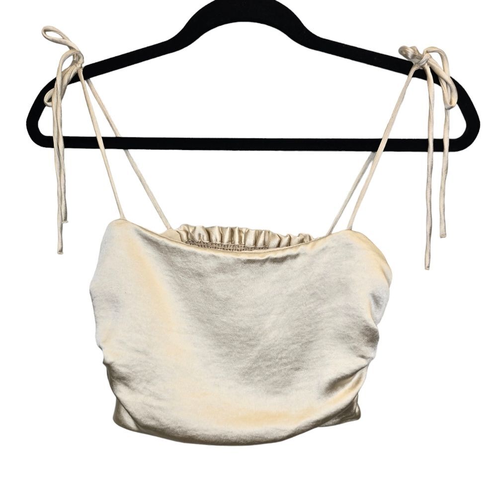 Zara Women's XS Satin Tie Crop Top Champagne Gold